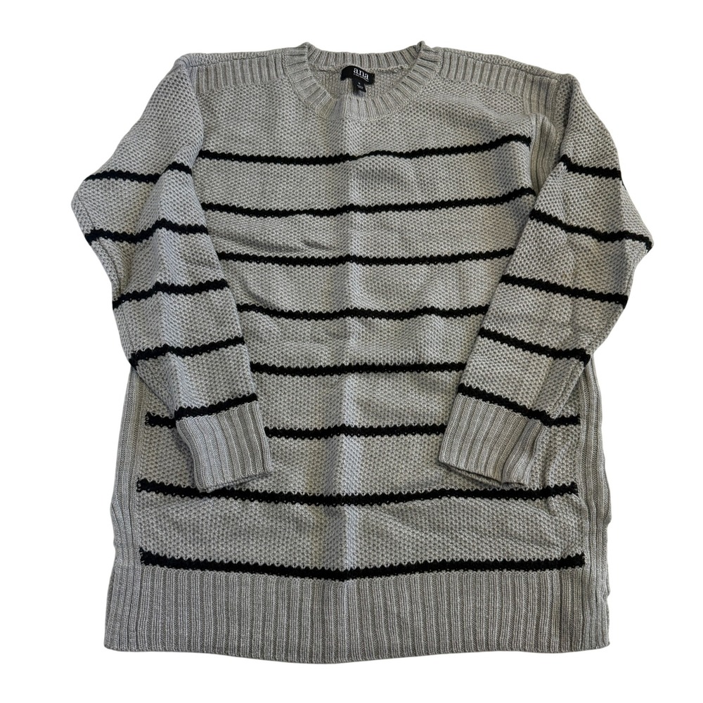 a.n.a A New Approach Gray Black Striped Cable Knit Sweater Size M Crewneck